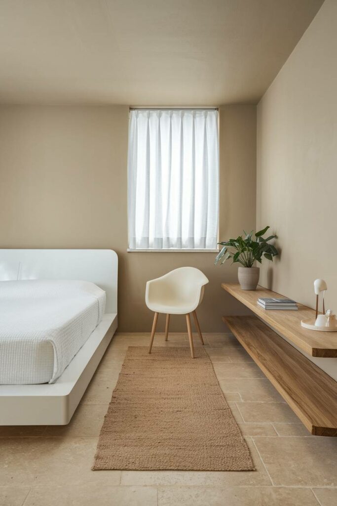 16. Beige Tiles Minimalist Bedroom