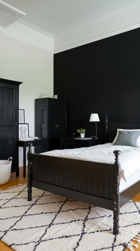 16. Black Accent Wall Black Bedroom