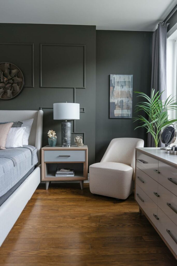 16. Dark Gray and White Contemporary Bedroom Design