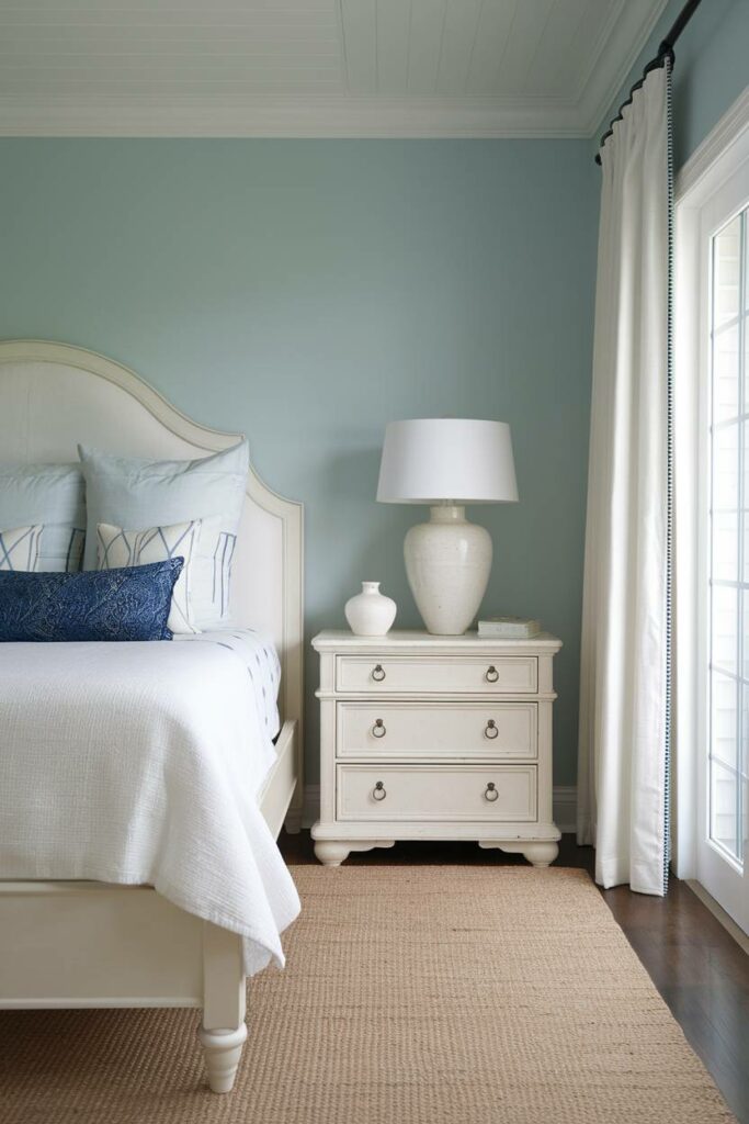 16. Soft Blue Hue Coastal Bedroom Design