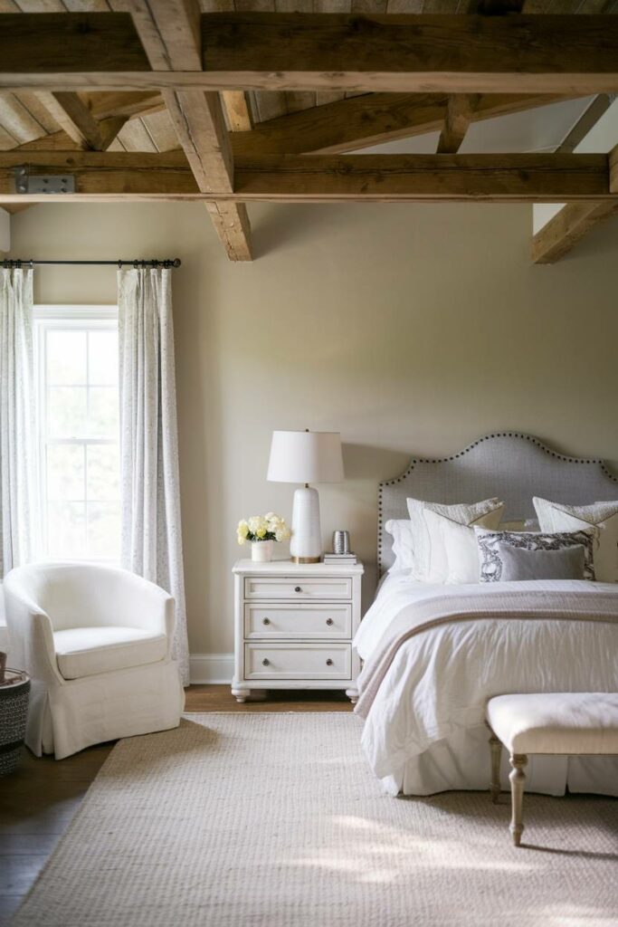 17. Gray Headboard Farmhouse Bedroom