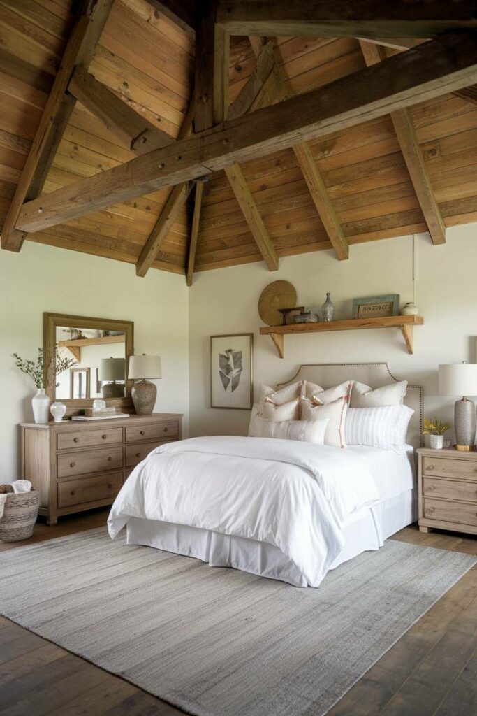 18. Neutral Colors Farmhouse Bedroom