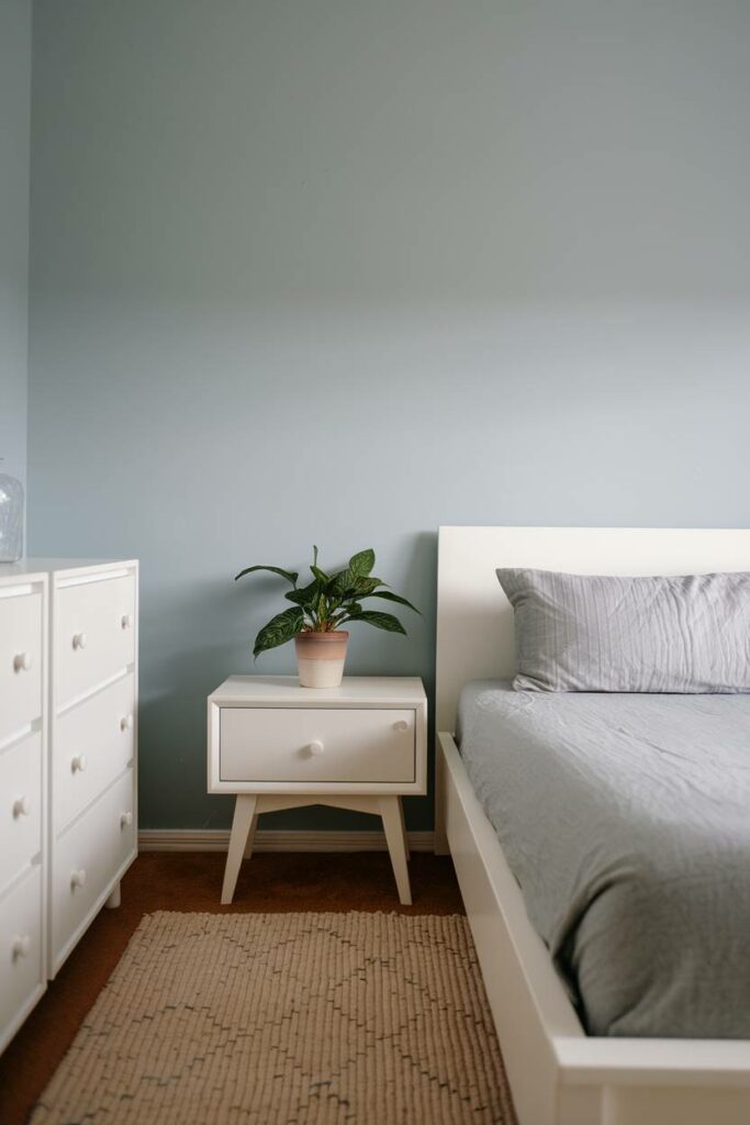 20. Light Blue Walls Minimalist Bedroom