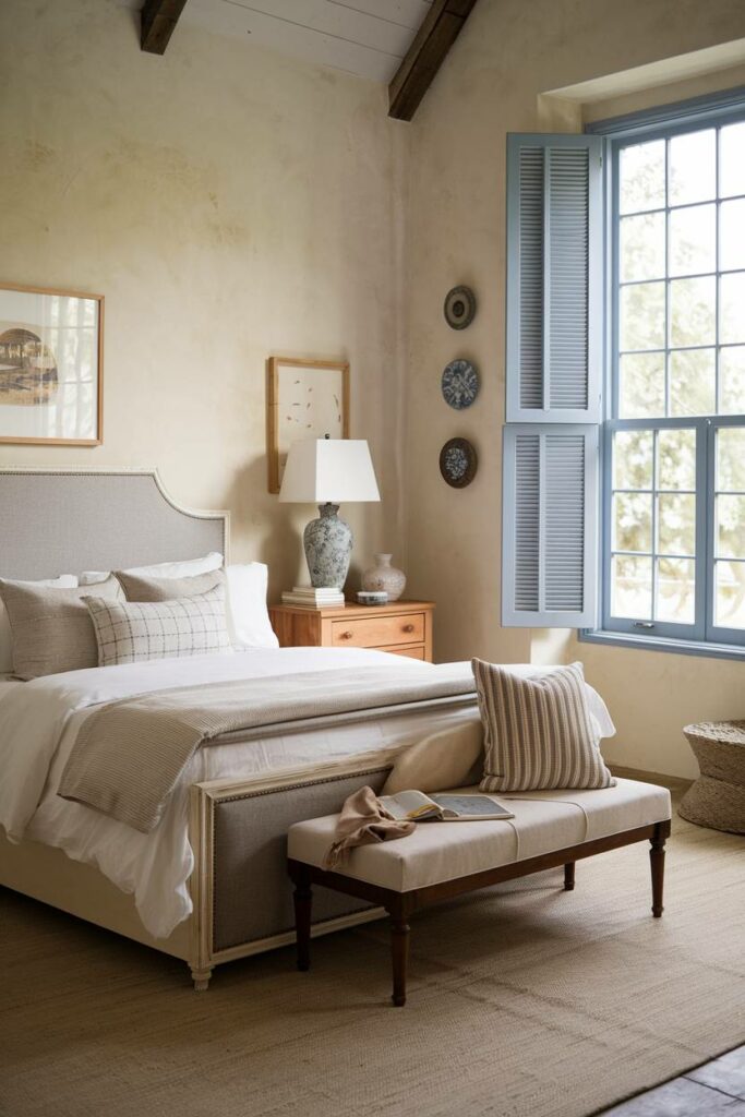 3. Cozy Ambiance Farmhouse Bedroom