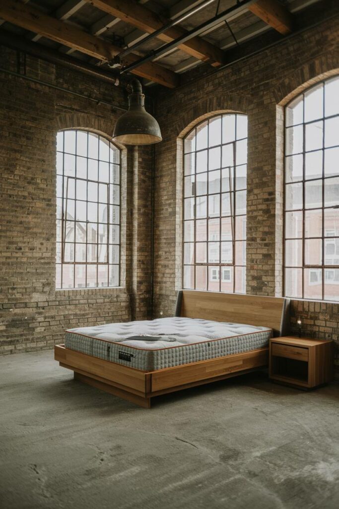 5. King-Sized Bed with Vintage Lamp Industrial Bedroom