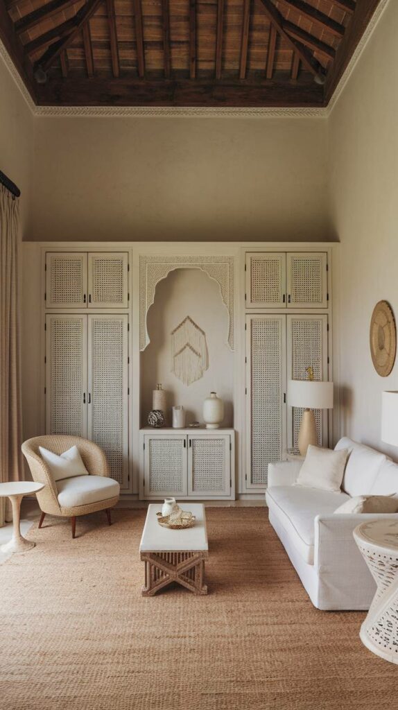 6. Beige and White Elegant Moroccan Bedroom