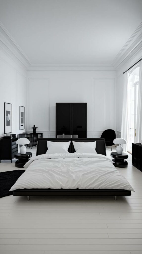 6. Sleek Modern Black and White Bedroom