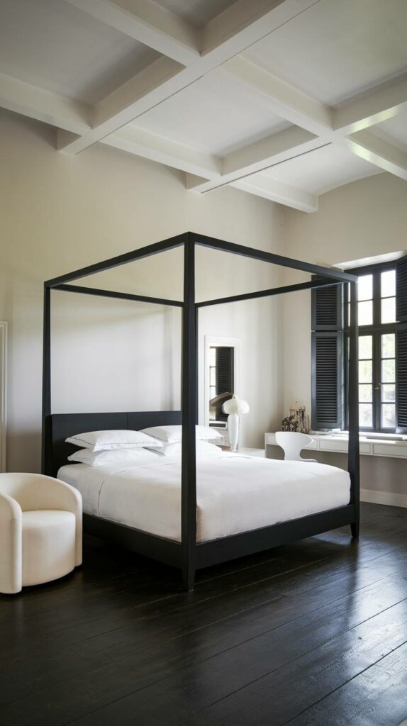 7. Canopy Bed with Black Frame Black Bedroom