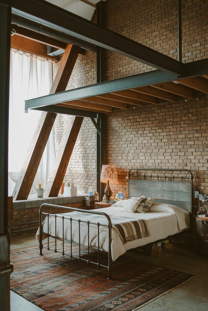 7. Steel Beam with Loft Area Industrial Bedroom