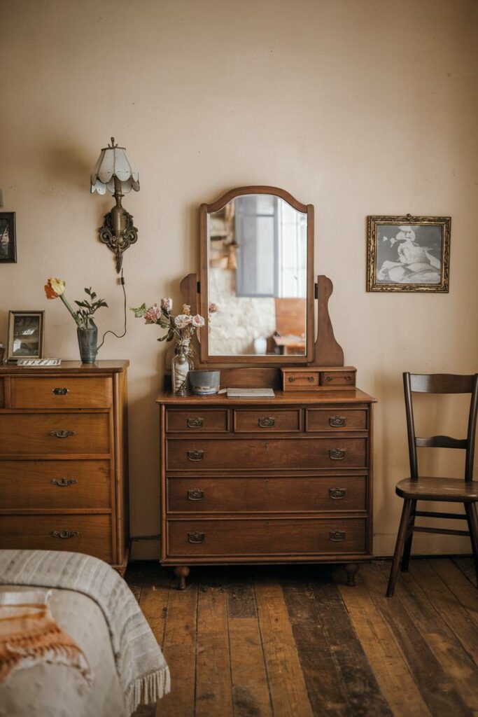 7. Warm Earthy Tones Vintage Bedroom Design