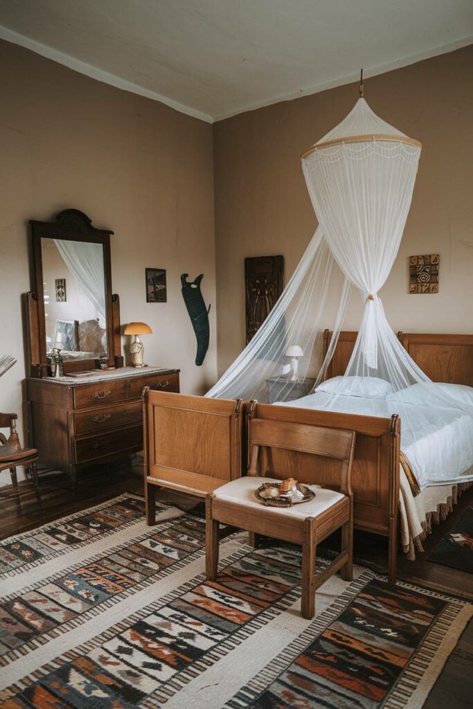 8. Mosquito Net Canopy Vintage Bedroom Design