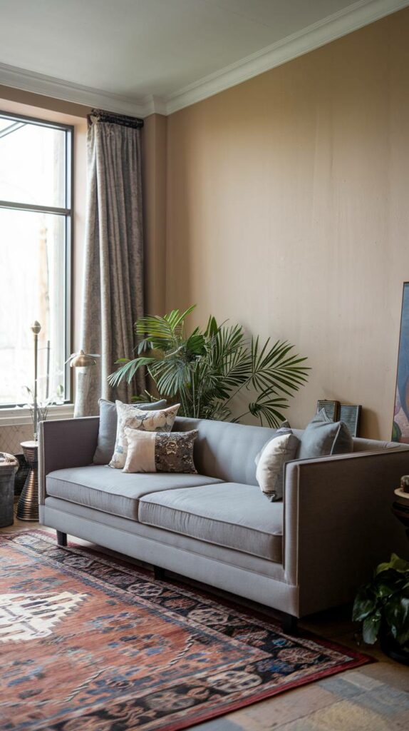 8. Patterned Perfection Grey Settee Living Room