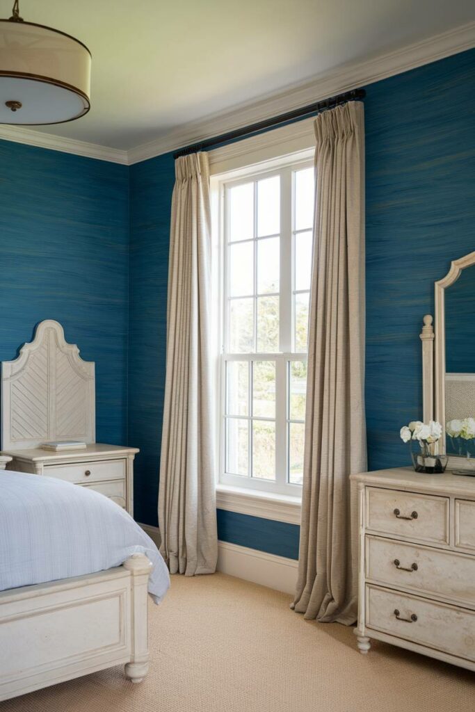 8. Wave Pattern Wall Coastal Bedroom Design