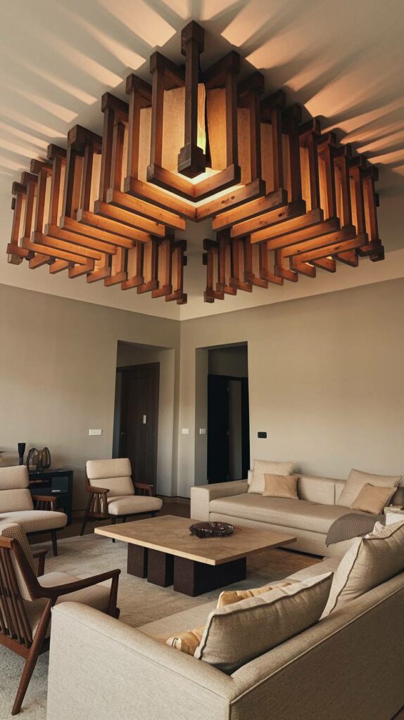 9. Wooden Beam Ceiling Lamp